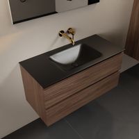 MONDIAZ AIVY 100cm badmeubel Mocha, wastafel Urban solid surface midden zonder kraangat (AI-351321URBAN-NO - AI-M100MOMI) - thumbnail