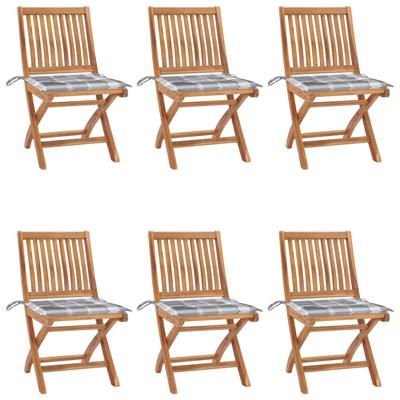 Tuinstoelen 6 st inklapbaar met kussens massief teakhout
