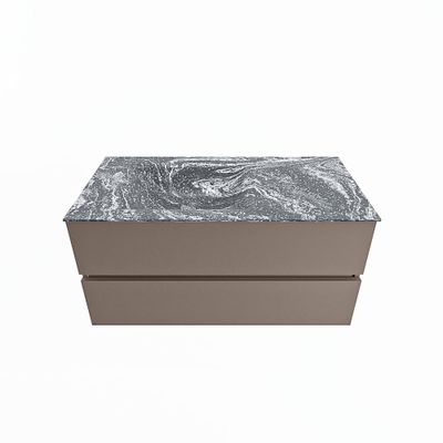 MONDIAZ VICA-DLUX 100cm badmeubel onderkast Smoke 2 lades. Inbouw wastafel CLOUD links zonder kraangat, kleur Lava.