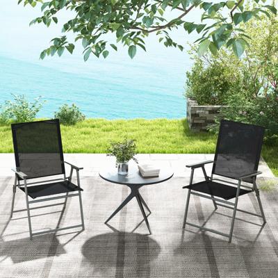 2-Delige Opvouwbare Tuinstoelen Hoge Stoelen met Weerbestendige Stof Draagbare Metalen Buitenstoelen Grijs / Zwart