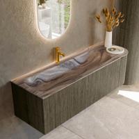 Badmeubel Mondiaz Kurve-Dlux | 145 cm | Meubelkleur Shadow | Wastafelkleur Sombra | Solid surface | Wasbak linker zijde spoelbak | 1 kraangat