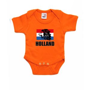 Oranje fan romper / kleding Holland met leeuw en vlag Koningsdag/ EK/ WK voor babys 92 (18-24 maanden)  -