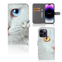iPhone 15 Pro Max | Telefoonhoesje | Met pasjeshouder | Witte Kat