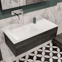 Mondiaz Lush Cloud badmeubel eiken donker bruin 100 cm 1 lade solid surface enkele spoelbak links zonder kraangat