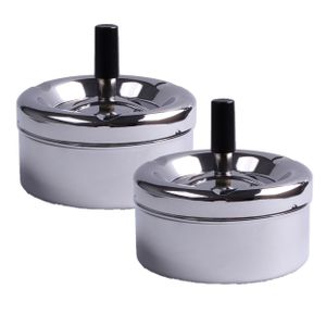 3x stuks ronde draaiasbak/terras asbak zilver RVS 12 x 12 x 7 cm