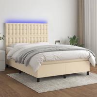 Boxspring met matras en LED stof crèmekleurig 140x190 cm