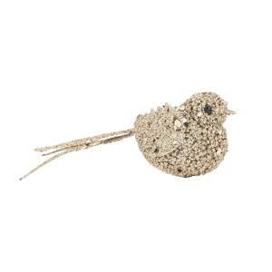 1x stuks decoratie vogels op clip glitter champagne 12 cm