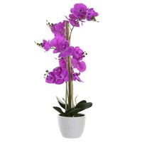 Items Orchidee bloemen kunstplant in witte bloempot - roze bloemen - H77 cm   -