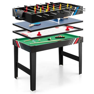 4-in-1 Multi-Speeltafel 125 cm Tafelvoetbaltafel met Poolbiljart Airhockey en Tafeltennis voor Thuisspelkamers Feestbars Zwart