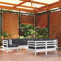 9-delige Loungeset met kussens massief grenenhout wit