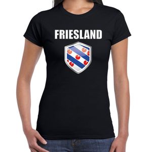 Friesland supporter t-shirt met Friese vlag schild zwart dames