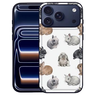 Hoesje iPhone 17 Pro Max | Konijntjes Zwart TPU Rand En PU Kunstleer Hoesje iPhone 17 Pro Max | Konijntjes Zwart TPU Rand En PU Kunstleer