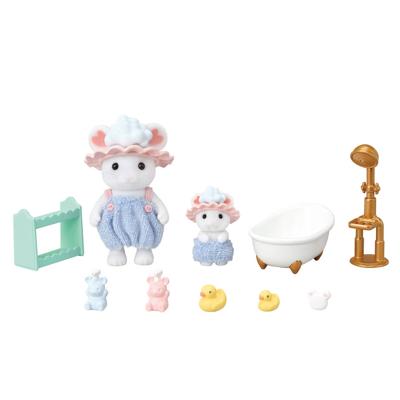 Sylvanian Families familie Marshmallow muis badtijd broer en zus