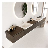 Mondiaz Bukla 300cm badmeubel met module 60 dark brown 5 lades met wastafel dubbel 2 kraangaten kleur talc