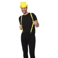 Carnaval verkleedset hoed en bretels - geel - volwassenen/unisex - feestkleding accessoires