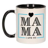 Bellatio Decorations Cadeau koffie/thee mok voor mama - zwart/blauw - ik hou van jou - Moederdag   -