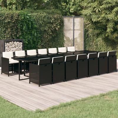 15-delige Tuinset met kussens poly rattan zwart