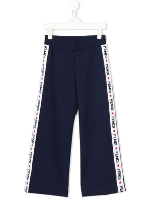 Fendi Kids pantalon de jogging à bandes logos - Bleu