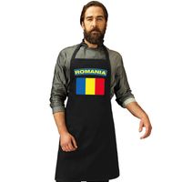 Roemenie vlag barbecueschort/ keukenschort zwart volwassenen - thumbnail