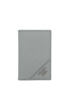 Prada porte-cartes en cuir saffiano à plaque logo - Gris