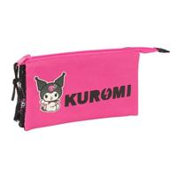Pennenetui met 3 vakken Kuromi Zwart Fuchsia 22 x 12 x 3 cm