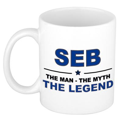 Seb cadeau mok - man myth legend - naam koffiemok / beker - wit en blauw - 300 ml