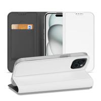 Stand Case Hoesje Geschikt voor de iPhone 15 Plus Wit met Pashouder Stand Case Hoesje Geschikt voor de iPhone 15 Plus Wit met Pashouder