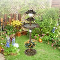 Vogelvoederhuisje met Solar Licht Bloempot Vogelvoederhuisje Retro Vogelvoederhuisje met Vulbare Standaard Vogelbad Tuin Ø43x110cm (Brons)