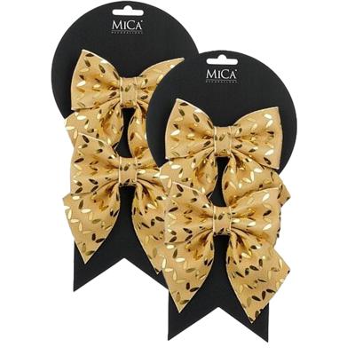 Kerst ornamenten strikjes - 4x st - goud - 12 x 13 cm - kerstboomstrikjes