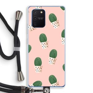 Cactusprint roze: Samsung Galaxy Note 10 Lite Transparant Hoesje met koord