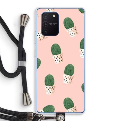 Cactusprint roze: Samsung Galaxy Note 10 Lite Transparant Hoesje met koord