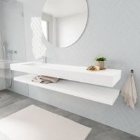 Mondiaz Alan badmeubel 200 cm solid suface planchet talc vrijhangend wastafel links 1 kraangat wit