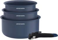 Set van 3 steelpannen - Geschikt voor alle kookplaten inclusief inductie - ARTHUR MARTIN - AM0320 - Keramiek - Ø 16-18-20 cm + afneembare handgreep - Blauw