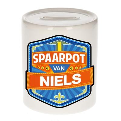 Kinder spaarpot met naam - Niels - keramiek - met dop - wit - Sparen - Spaargeld van Niels