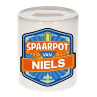 Kinder spaarpot met naam - Niels - keramiek - met dop - wit - Sparen - Spaargeld van Niels