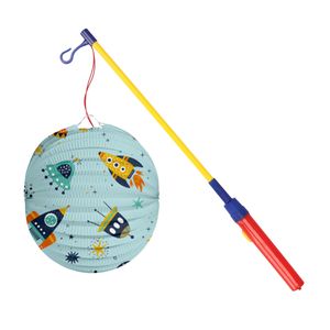 Bol lampion Space - licht blauw - 22 cm - papier - met lampionstokje - 43 cm