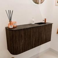 Toiletmeubel Mondiaz Joya Dlux | 91.6 cm | Meubelkleur Walnut | Faye wastafel Lava Wasbak Rechts | 1 kraangat