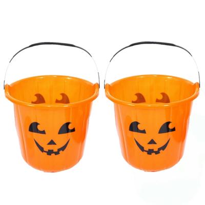 Henbrandt Pompoen snoepemmer - 6x - oranje - 16 x 18 cm - kunststof - handvat - Halloween