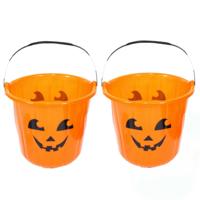 Henbrandt Pompoen snoepemmer - 6x - oranje - 16 x 18 cm - kunststof - handvat - Halloween