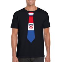 Zwart t-shirt met Kroatie vlag stropdas heren - thumbnail