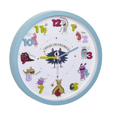 TFA Kinderkamer wandklok - monsters - turquoise - D30 cm - kunststof - rond