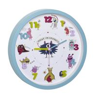 TFA Kinderkamer wandklok - monsters - turquoise - D30 cm - kunststof - rond