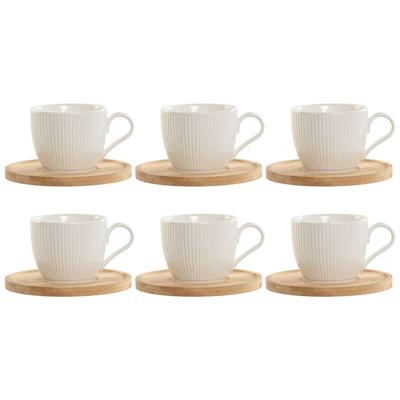 Set van 6 kopjes met schotel Home ESPRIT Wit Natuurlijk Bamboe Porselein 220 ml