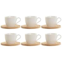 Set van 6 kopjes met schotel Home ESPRIT Wit Natuurlijk Bamboe Porselein 220 ml