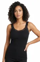 Toker Dames Hemd kant, breed bandje, modal 211/1 - Modal dames onderhemd - Kanten bandjes singlet - Zwart - Bordeaux - Champagne