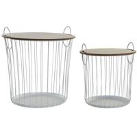 ITEM Bijzettafels - set van 2x - rond - wit - met handvatten - metaal en MDF - 43x46 cm