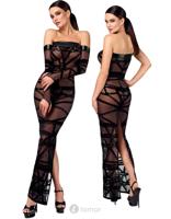 * NOIR handmade Off-shoulder transparante lange jurk, F358