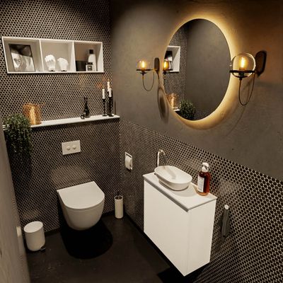 MONDIAZ FOWY toiletmeubel 50cm kleur talc. Waskom positie links kleur talc | talc. Met 1 kraangat