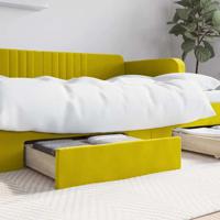 Bedlades 2 st bewerkt hout en fluweel geel - thumbnail