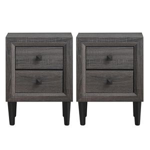 Nachtkastje Hout Kleine Bijzettafel met 2 Laden Modern Nachtkastje voor Slaapkamer Woonkamer 39,5 x 39,5 x 55 cm (Set van 2 Grijs/Wit/Zwart)